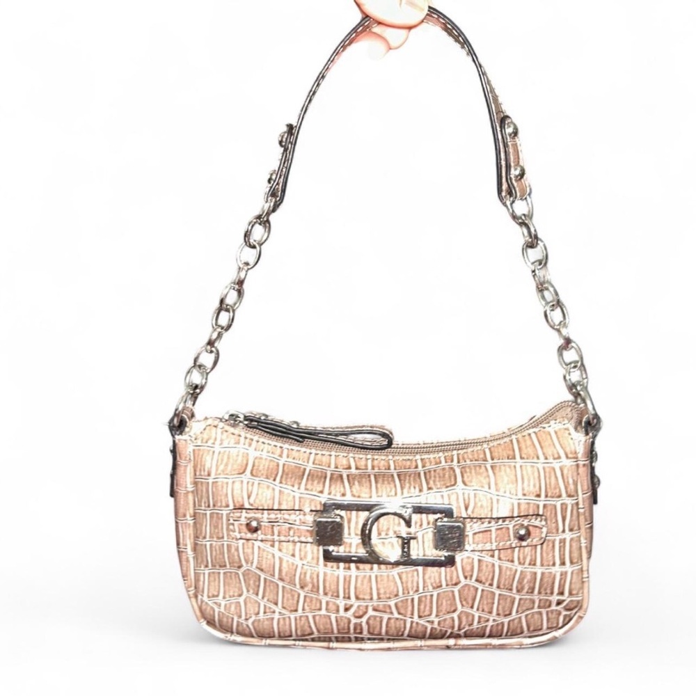 Guess Croc-Embossed Beige Shoulder Bag